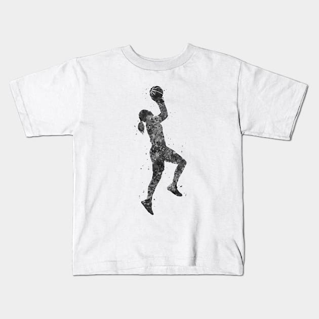 Basketball girl black and white Kids T-Shirt by Yahya Art